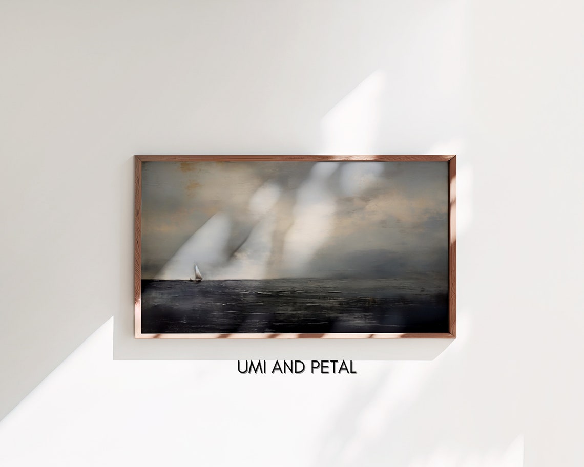 Coastal Moody Frame Tv Art Frame Tv Art Abstract Seascape Oil Painting Instant Beach Painting Tv Wallpaper - Image 3