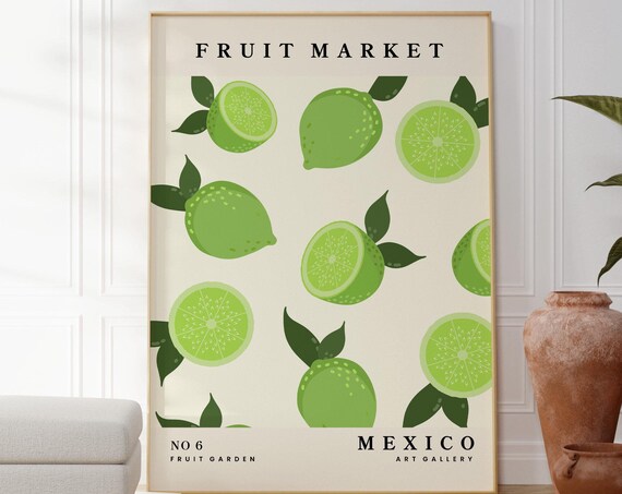 Lime Fruit Market No 6 Mexico Citrus Pattern Kitchen Art Poster
