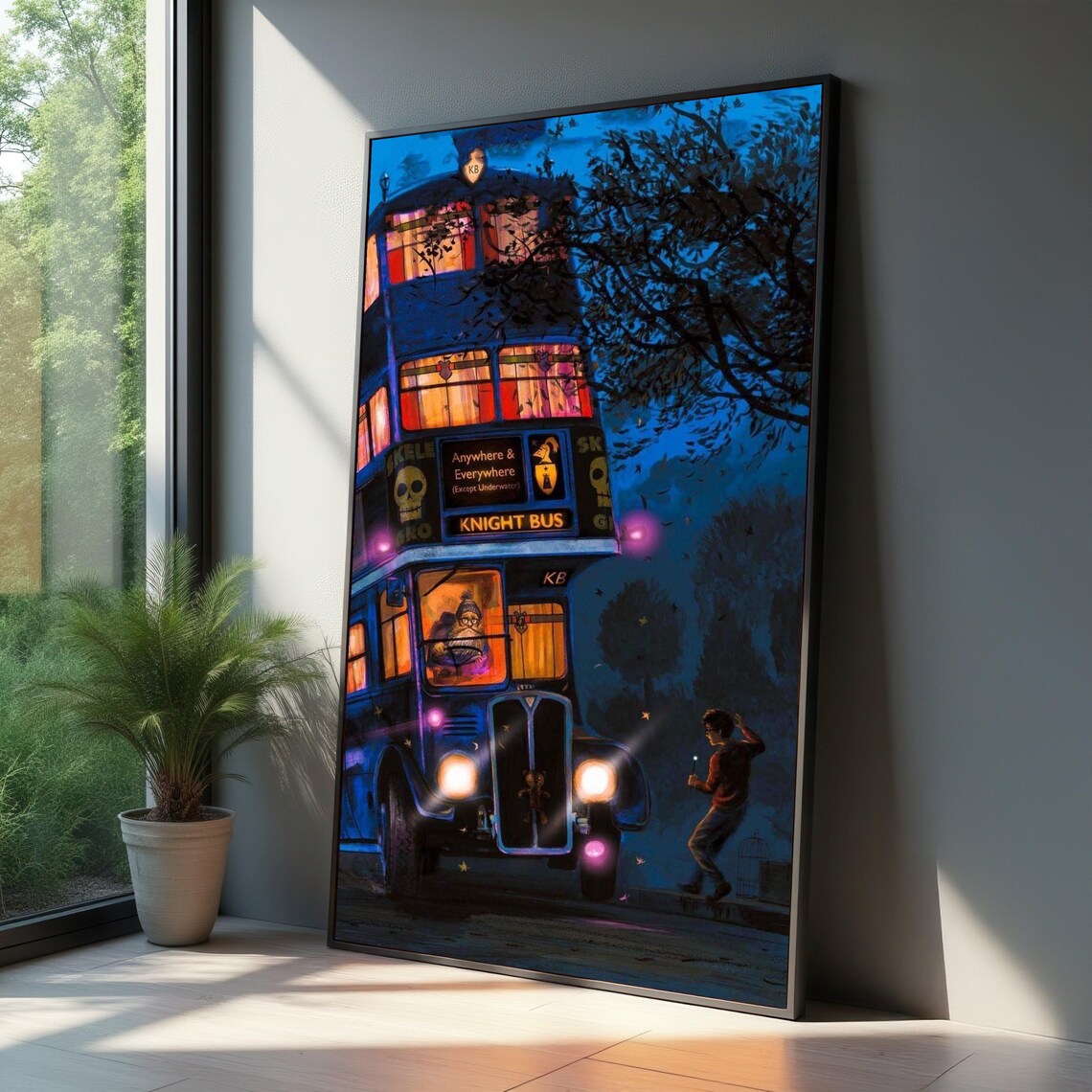 Night Knight Bus Scene Fantasy Wall Art Print