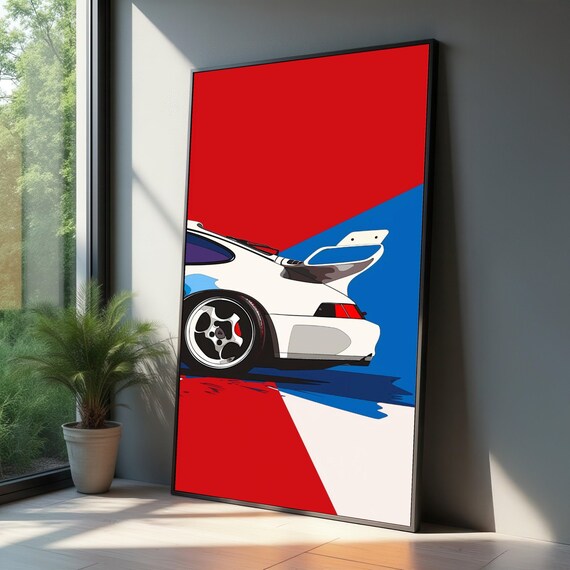 Classic White Sports Car Poster Art Retro Racing Canvas Wall Automotive Decor Modern Illustration Vibrant Home Decoration