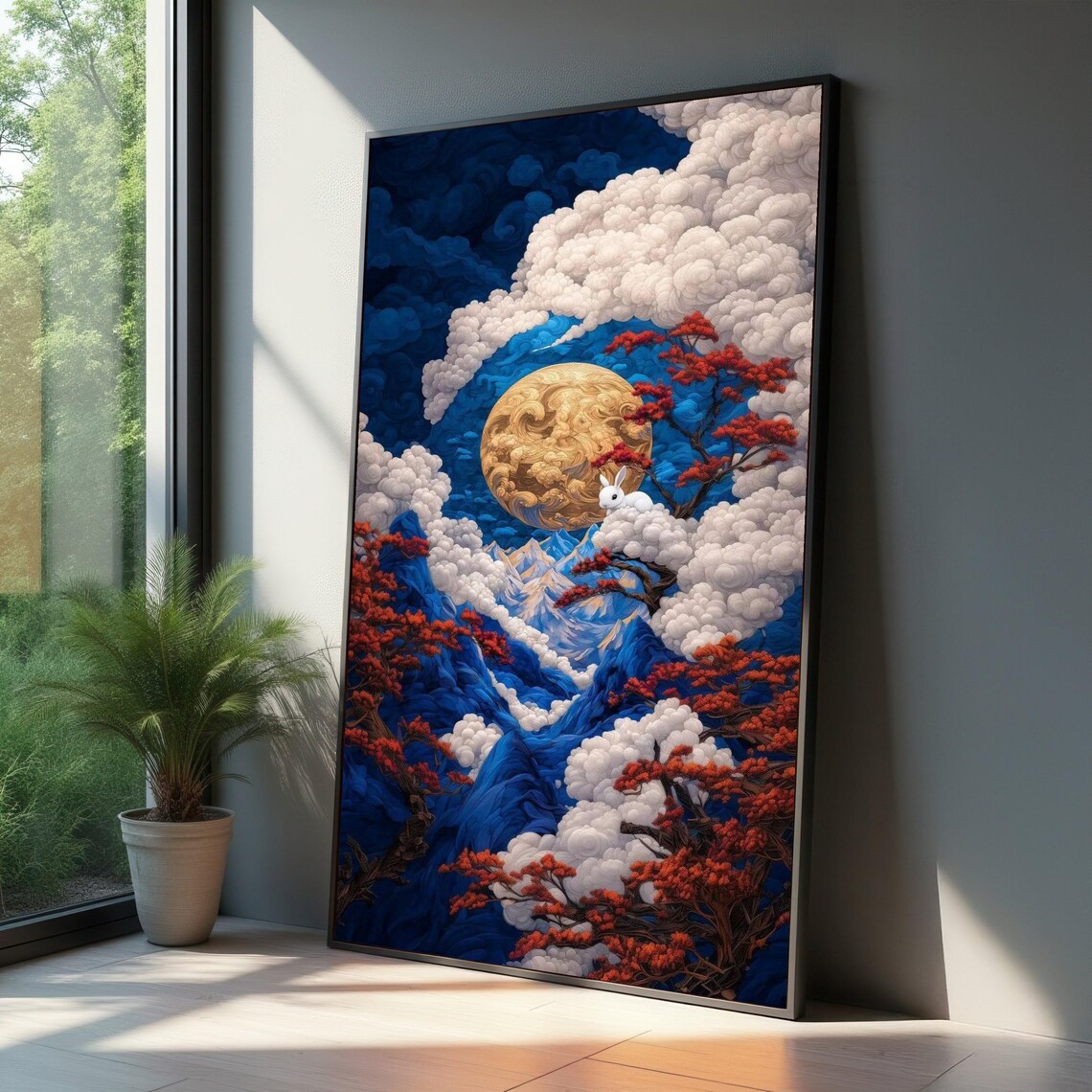 Mystical Moonlit Landscape Poster Print, White Rabbit