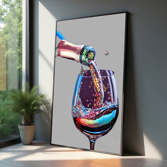 Bold Colorful Pop Art Wine Pour Splash Modern Kitchen Poster
