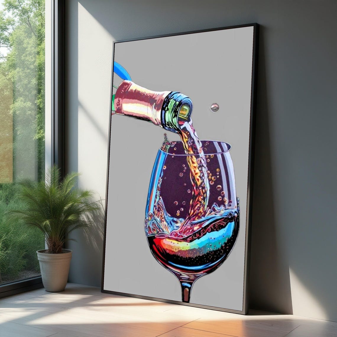 Bold Colorful Pop Art Wine Pour Splash Modern Kitchen Poster