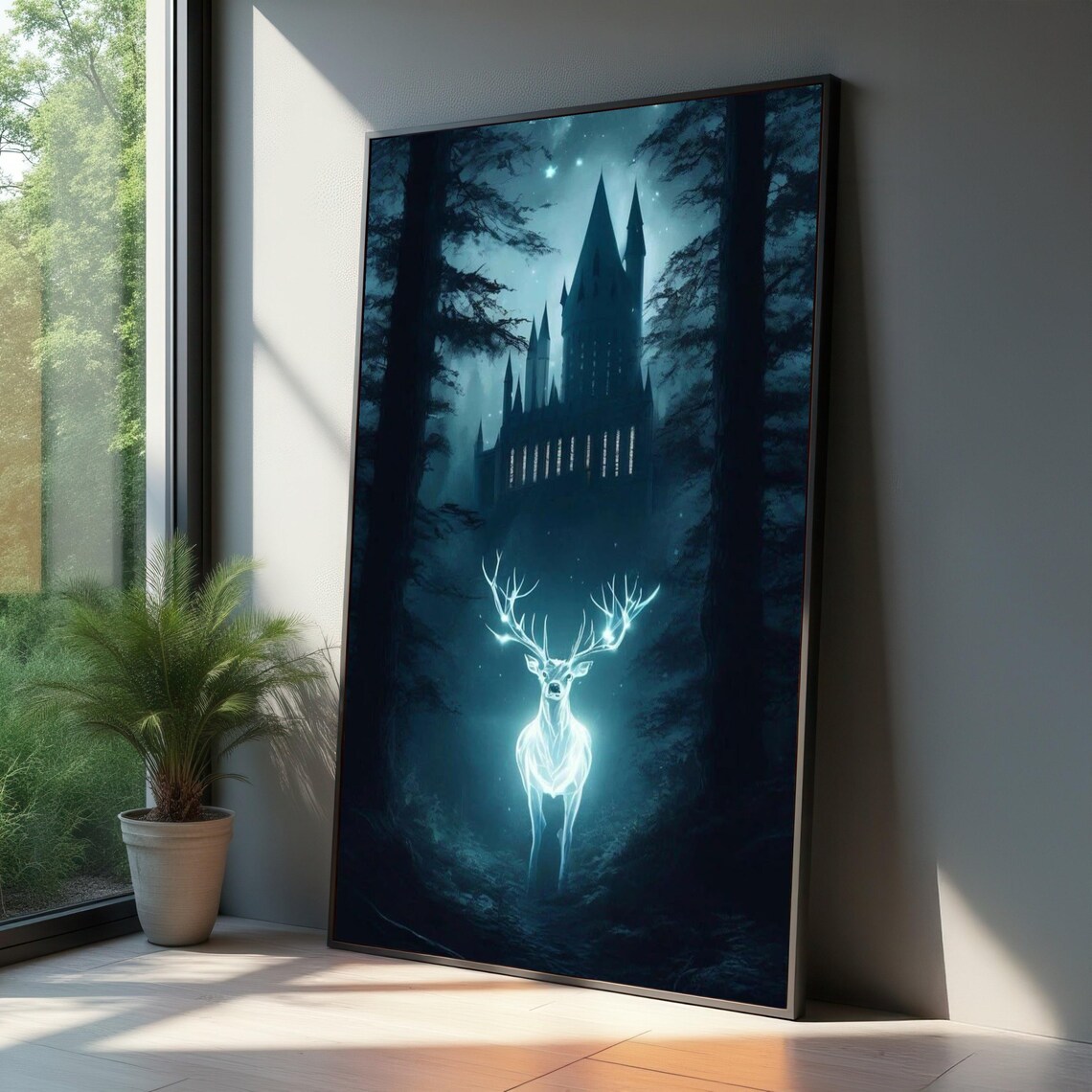 Mystical Glowing Deer Art Print, Fantasy Forest