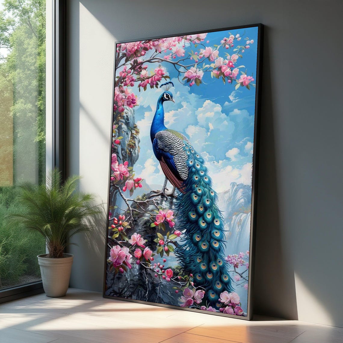 Majestic Peacock Cherry Blossom Spring Garden Floral Wall Art