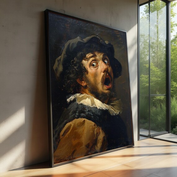 Dramatic Baroque Portrait of Startled Man Expressive Art Poster