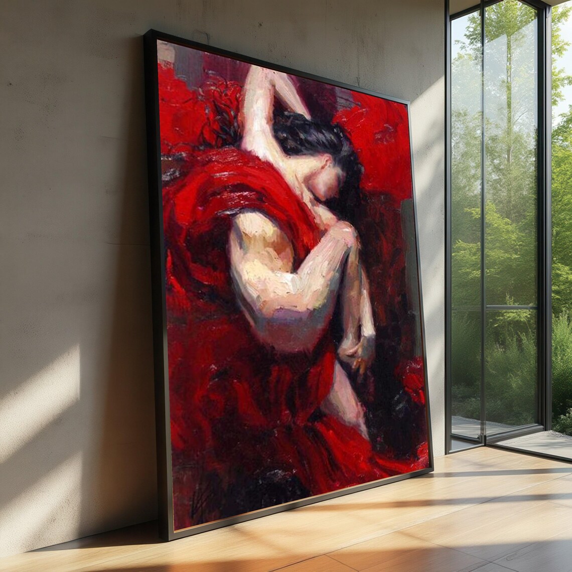 Passionate Embrace Red Drape Romantic Couple Oil Painting Poster