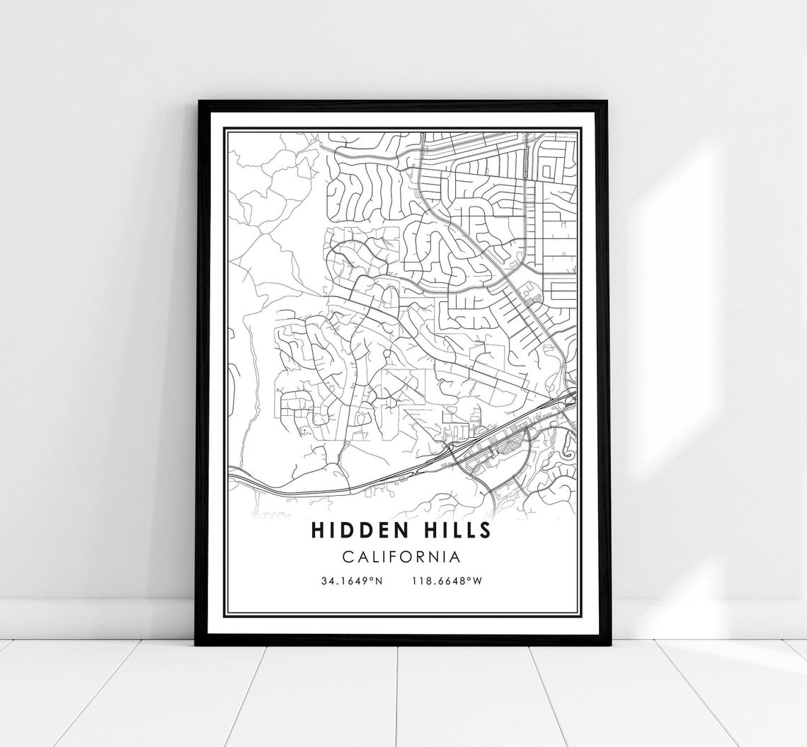 Hidden Hills California Minimalist City Street Map Art Poster