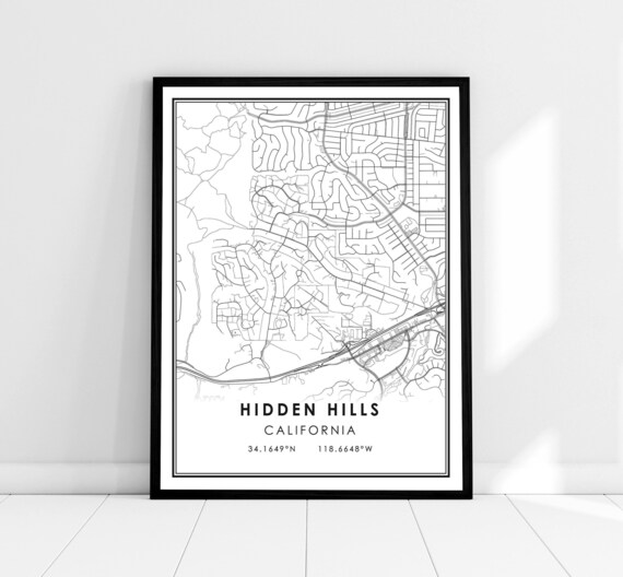 Hidden Hills California Minimalist City Street Map Art Poster
