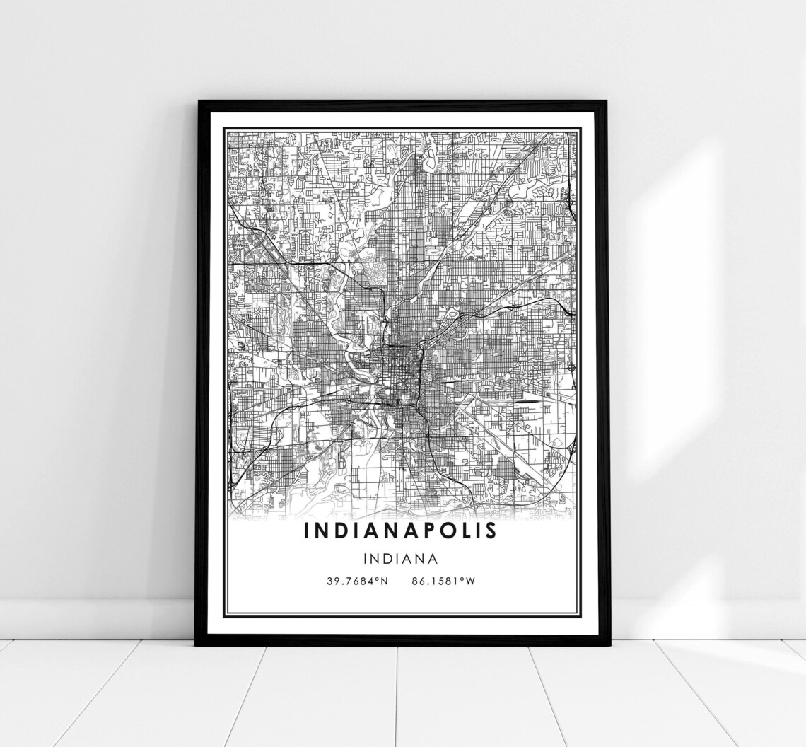 Indianapolis Map Poster, Indiana City Travel Print