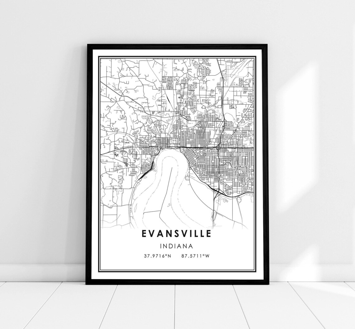 Evansville Map Print, Indiana City Travel Poster