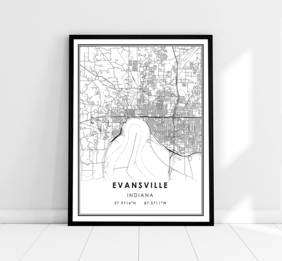 Evansville Map Print, Indiana City Travel Poster