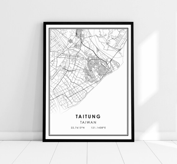 Taitung Taiwan Minimalist Black and White City Street Map Poster