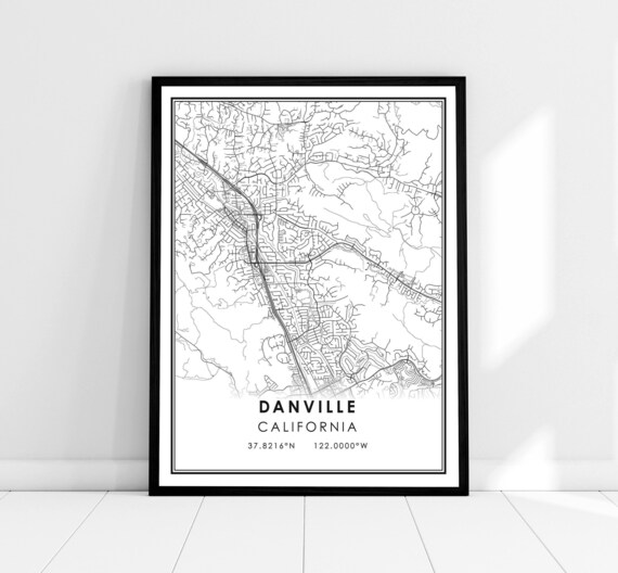 Danville California Minimalist Black and White City Map Poster