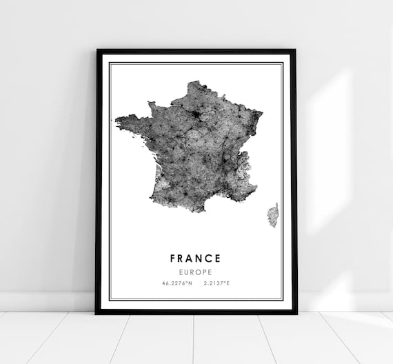 France Country Map Art Print, Europe Travel Poster