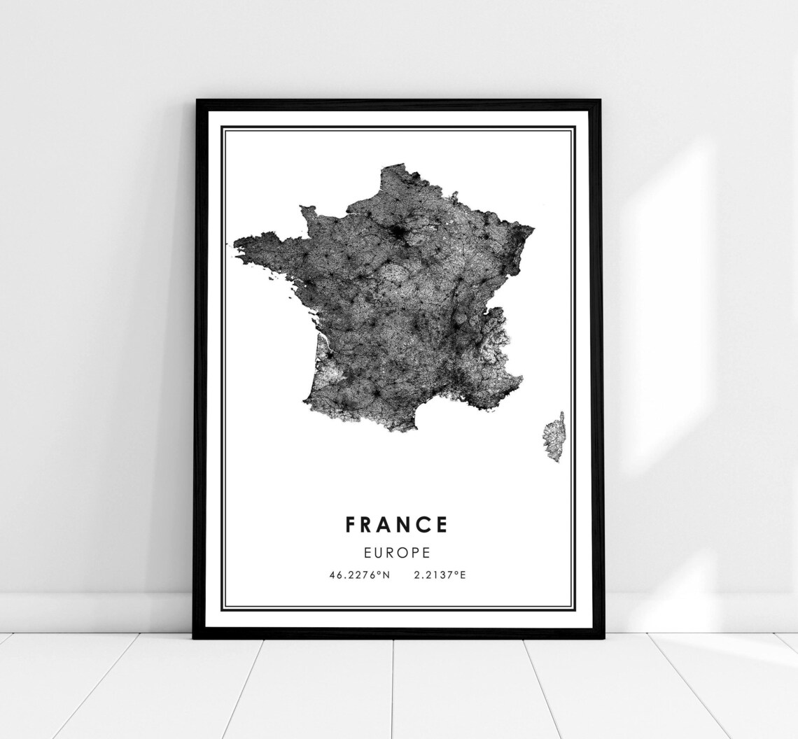 France Country Map Art Print, Europe Travel Poster