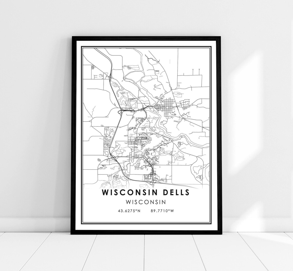 Wisconsin Dells Map Poster, Travel Map Wall Art