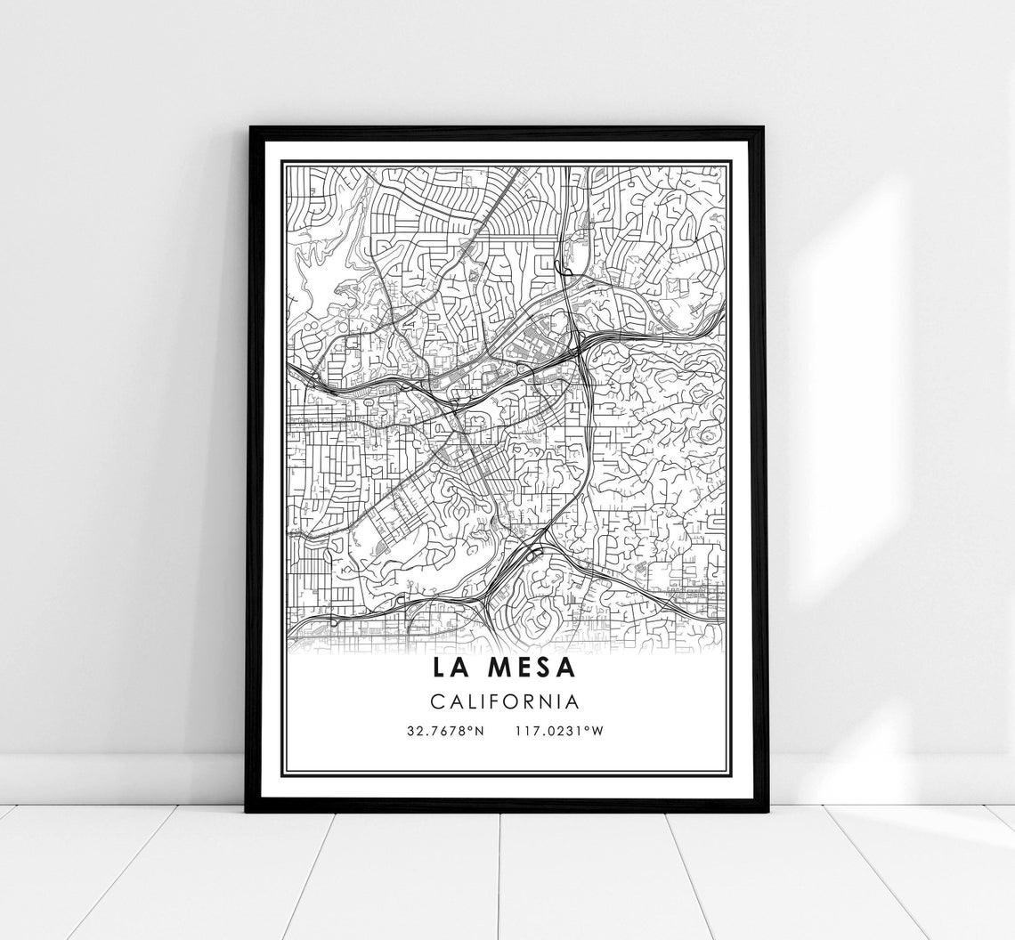 La Mesa California City Map Street Art Minimalist Coordinates Print
