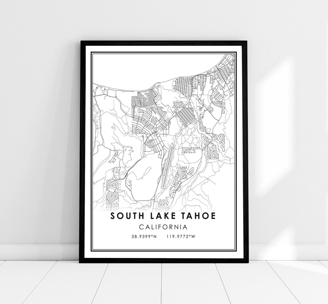 South Lake Tahoe Map Poster, City Travel Art