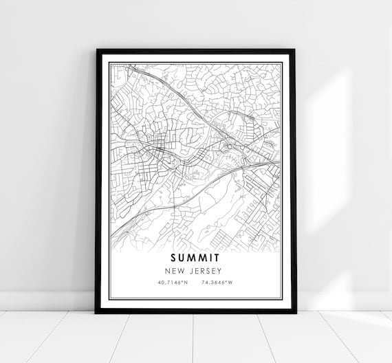 Summit New Jersey Minimalist City Map Poster Black White Coordinates Art
