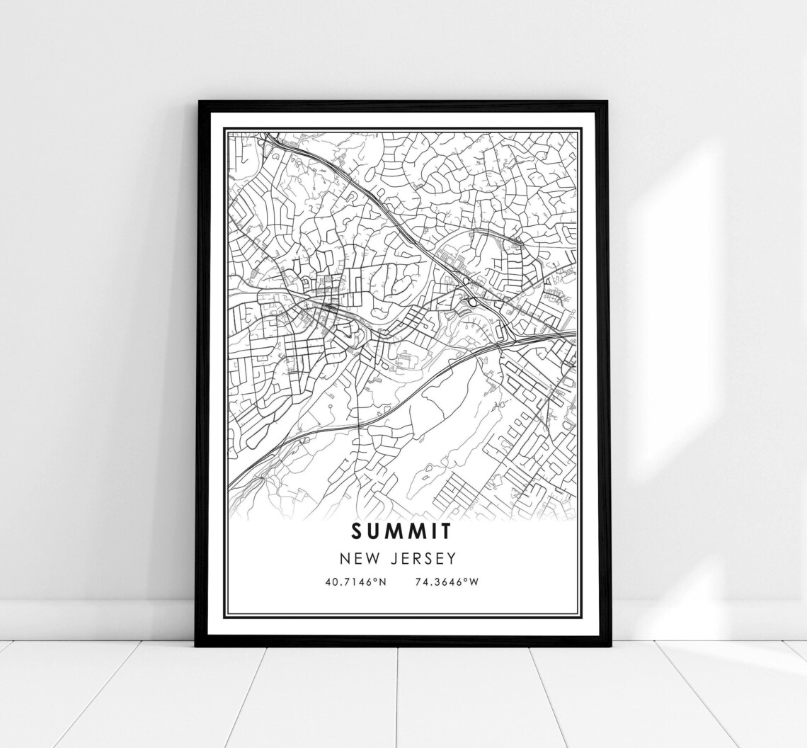 Summit New Jersey Minimalist City Map Poster Black White Coordinates Art