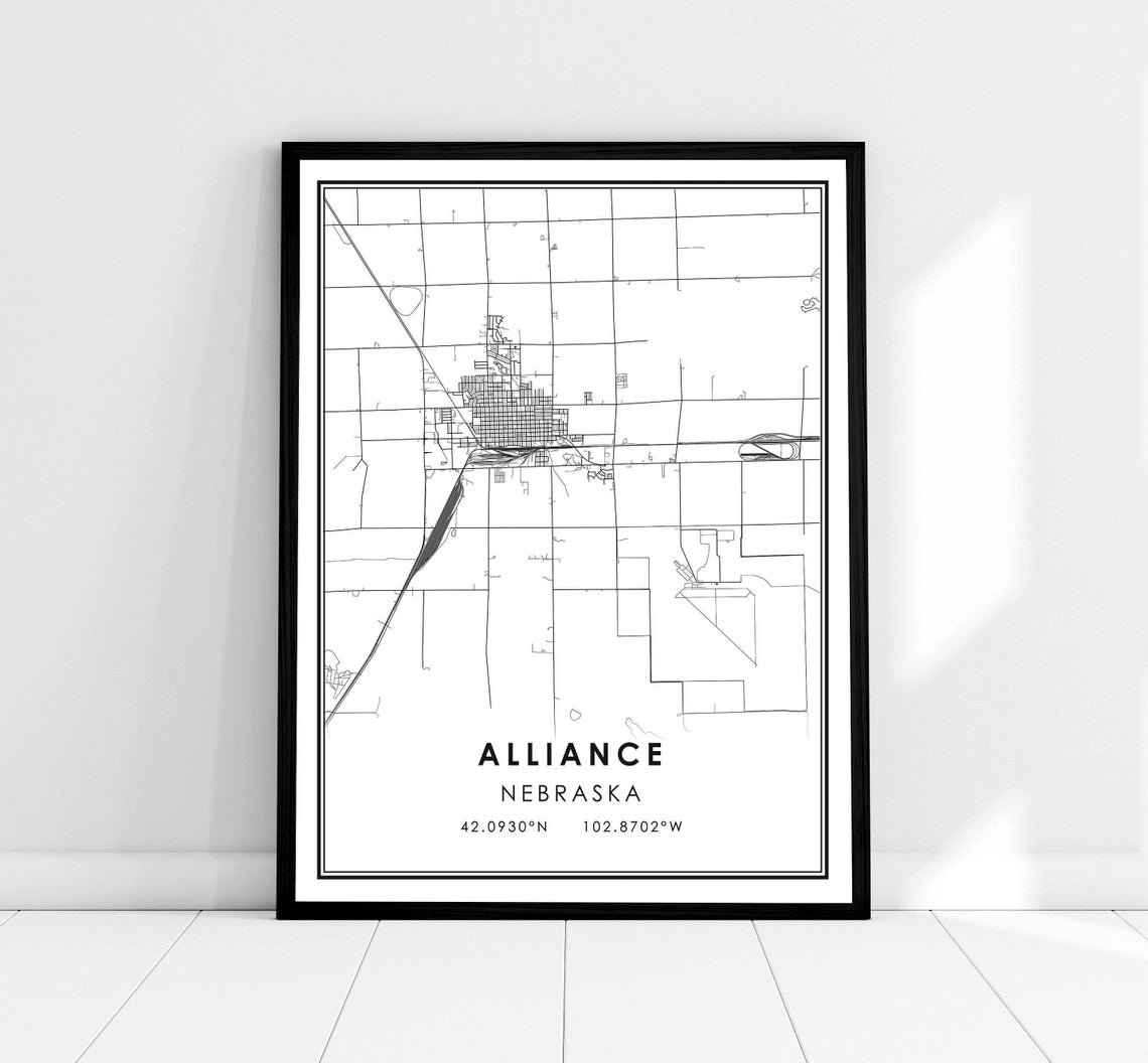 Alliance Nebraska City Map Coordinates Line Art Minimalist Wall Poster