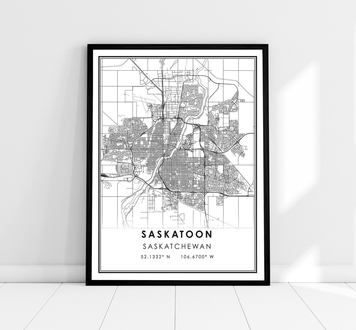 Saskatoon Map Print, Saskatchewan City Travel Poster