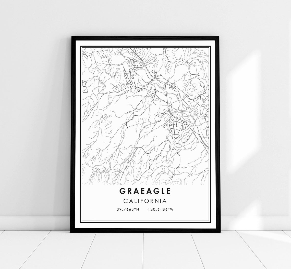 Graeagle California Black and White Minimalist City Map Art Poster