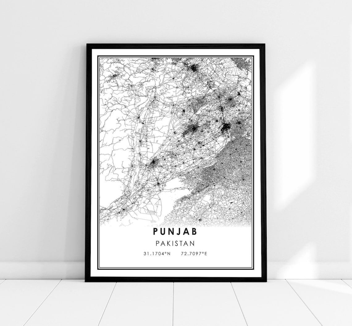 Punjab Map Poster Print, Pakistan Travel Map