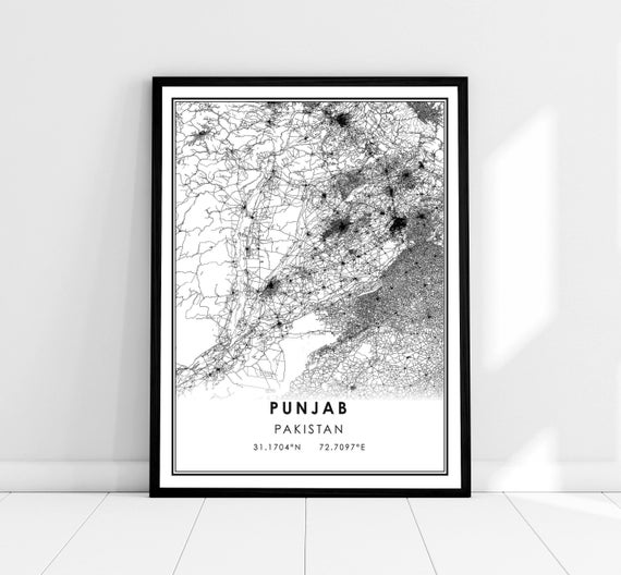 Punjab Map Poster Print, Pakistan Travel Map