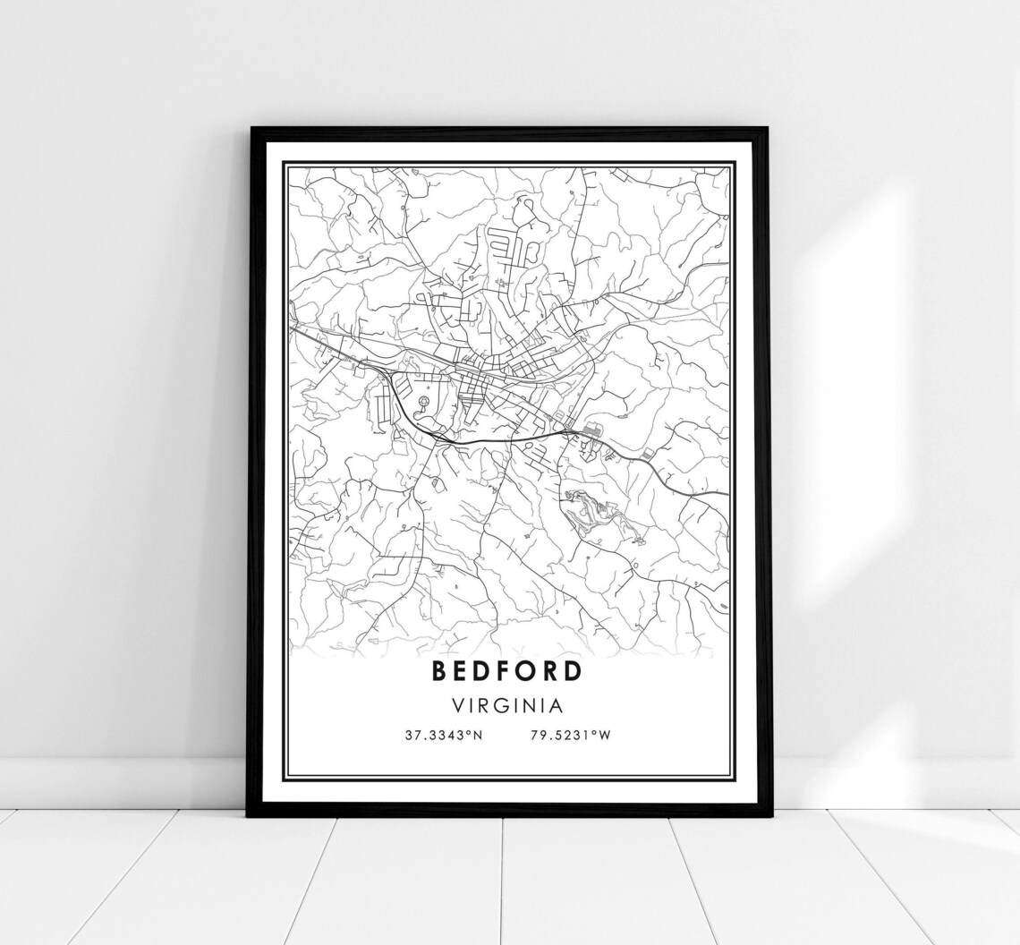 Bedford Map Print Poster, Virginia City Travel Poster