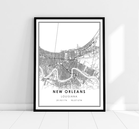 New Orleans Map Print, Louisiana City Travel Poster