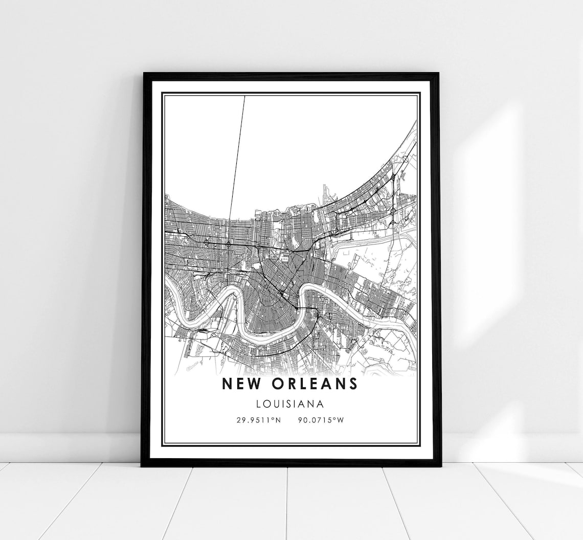 New Orleans Map Print, Louisiana City Travel Poster