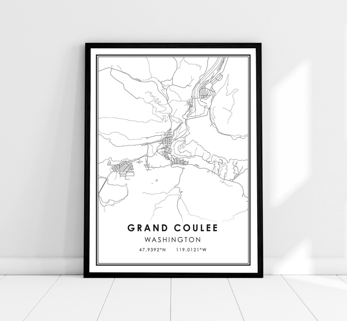 Grand Coulee Travel Map Poster, Washington City