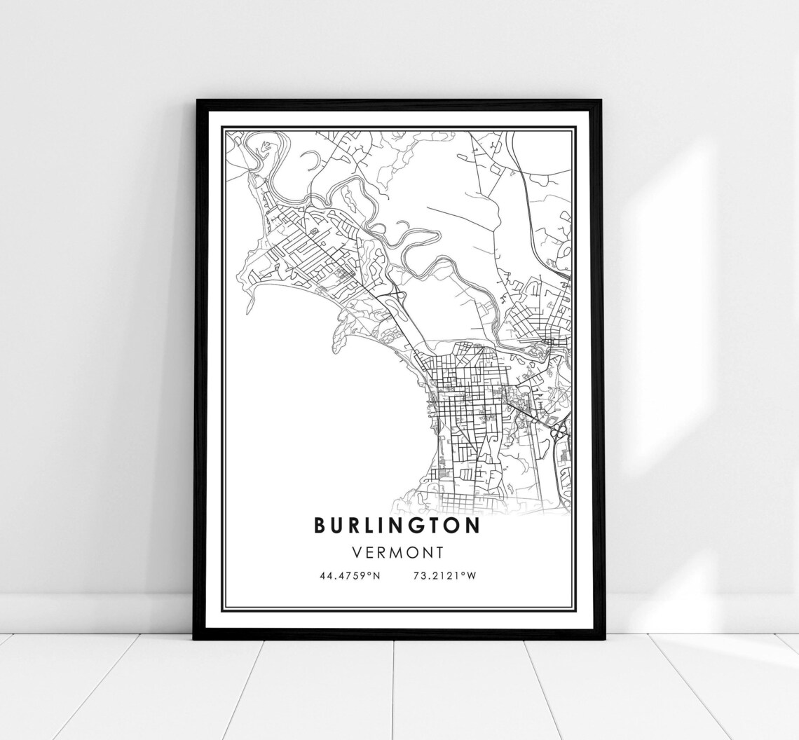 Burlington Map Print, Vermont City Travel Poster