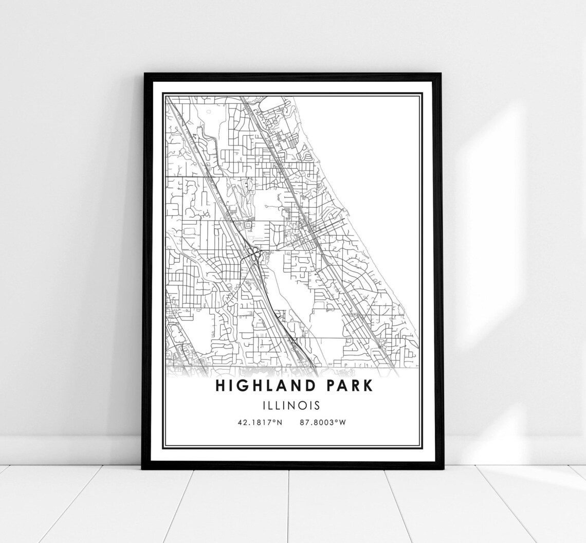 Highland Park Illinois Minimalist City Street Map Line Art Poster