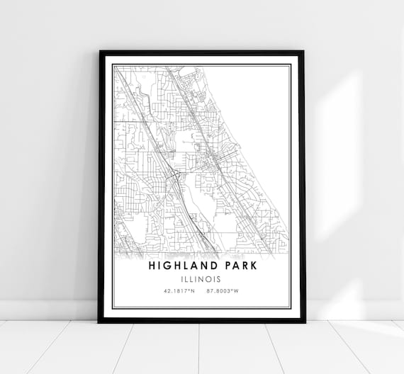 Highland Park Illinois Minimalist City Street Map Line Art Poster