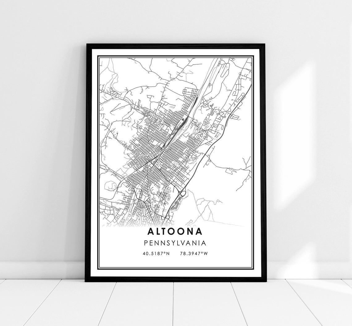 Altoona Pennsylvania City Map Line Art Coordinates Gift Poster