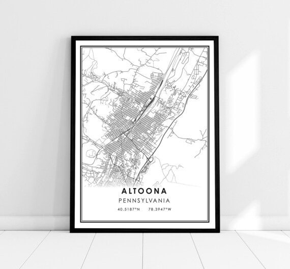 Altoona Pennsylvania City Map Line Art Coordinates Gift Poster