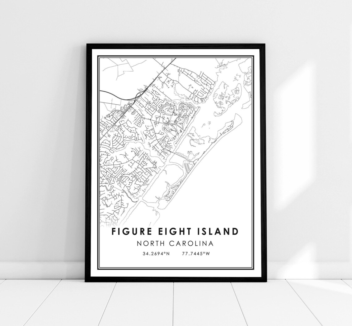 Figure Eight Island Map Print, North Carolina Travel Poster