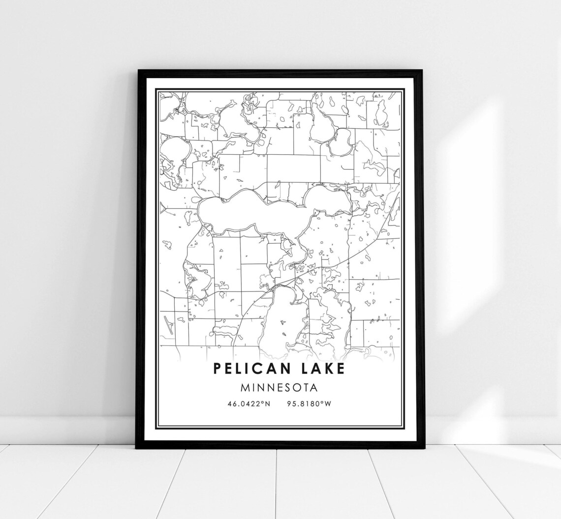 Pelican Lake Map Print, Minnesota City Travel Poster