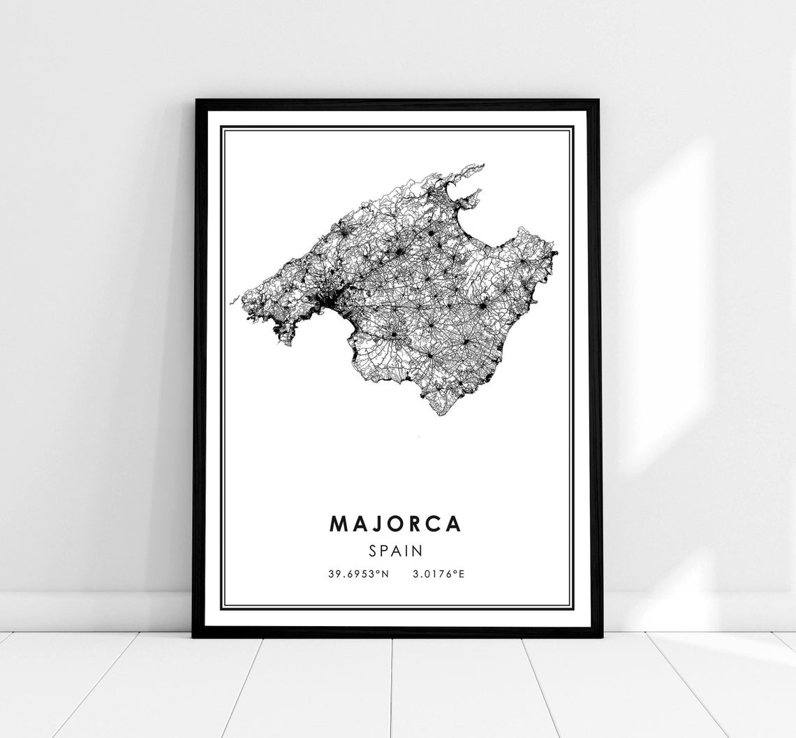 Majorca Spain Island Street Map Minimalist Black Line Art Poster