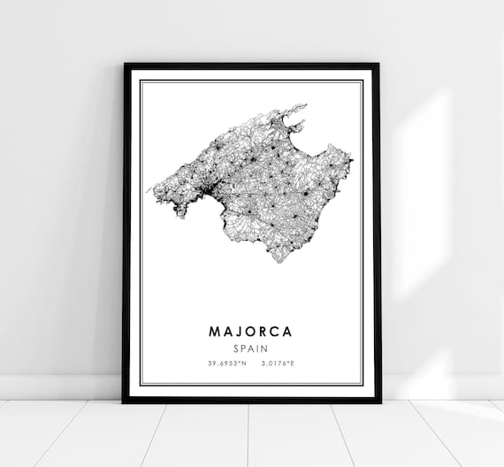 Majorca Spain Island Street Map Minimalist Black Line Art Poster