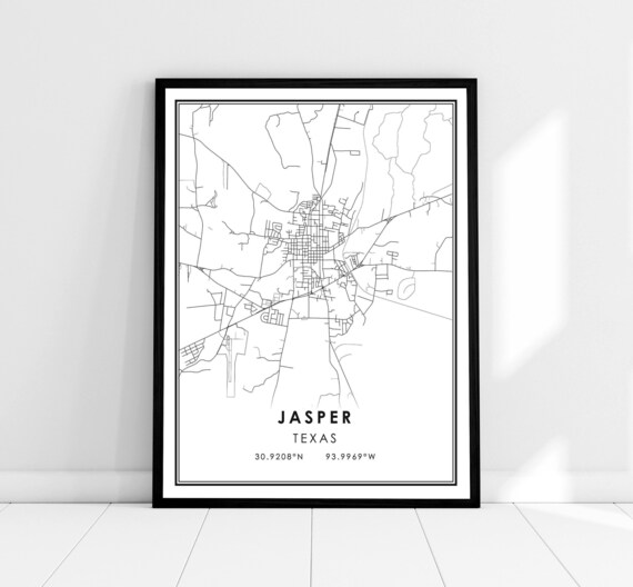 Jasper Texas Minimalist Street Map Poster with City Coordinates