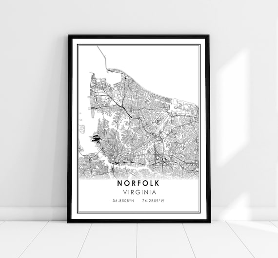 Norfolk Map Print Poster, Virginia City