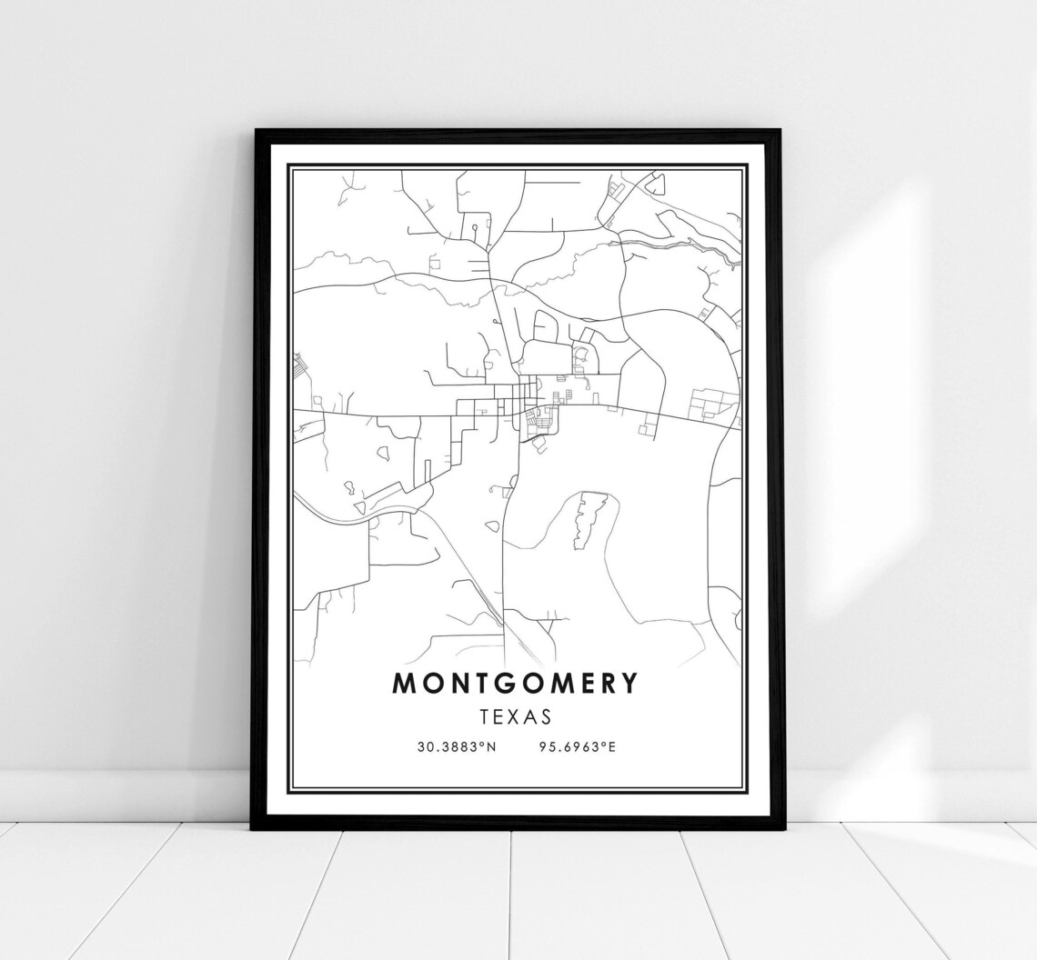 Montgomery Map Poster, Texas City Travel Poster