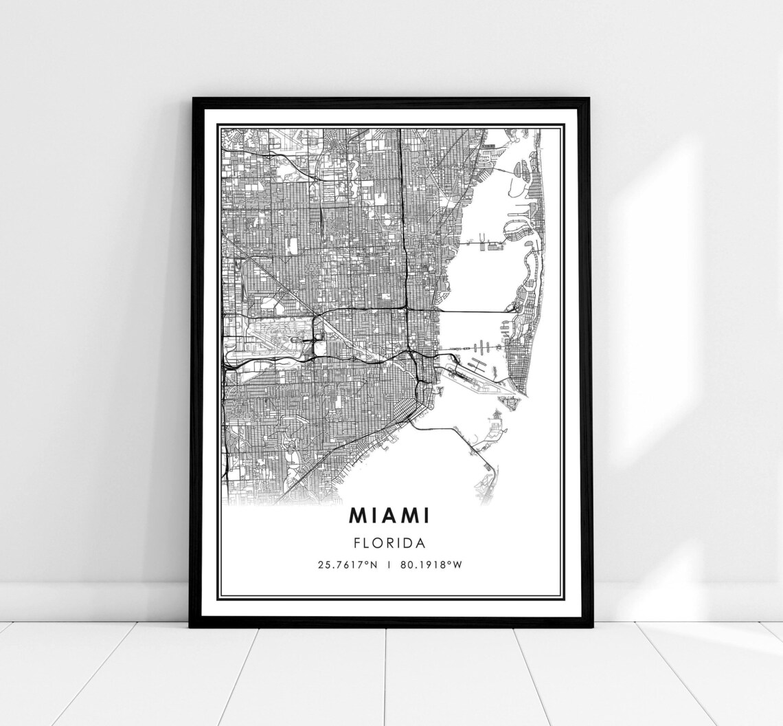 Miami Map Poster, Florida City Travel Print