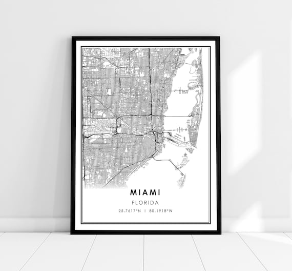 Miami Map Poster, Florida City Travel Print