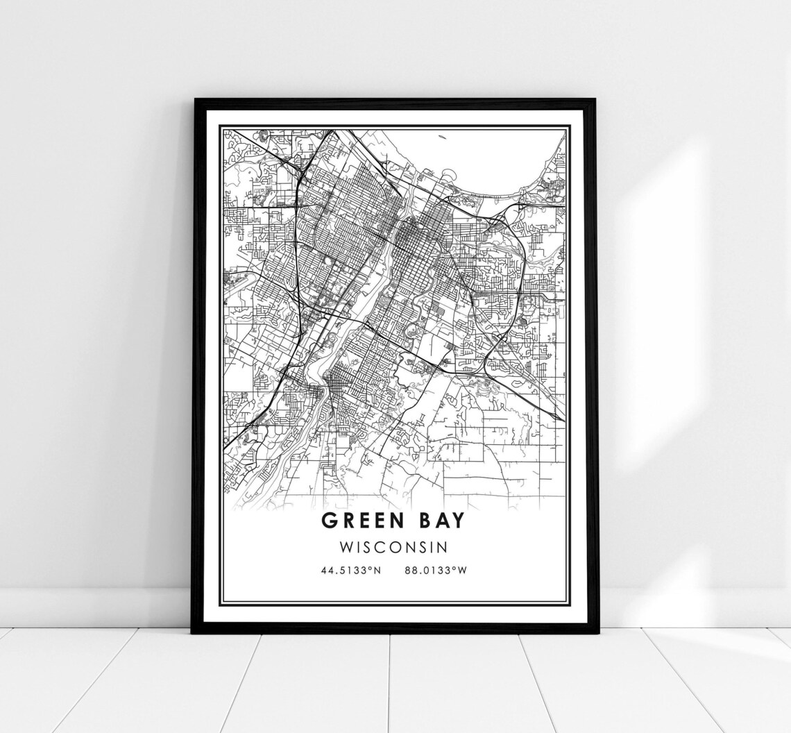 Green Bay Map Print Poster, Wisconsin City
