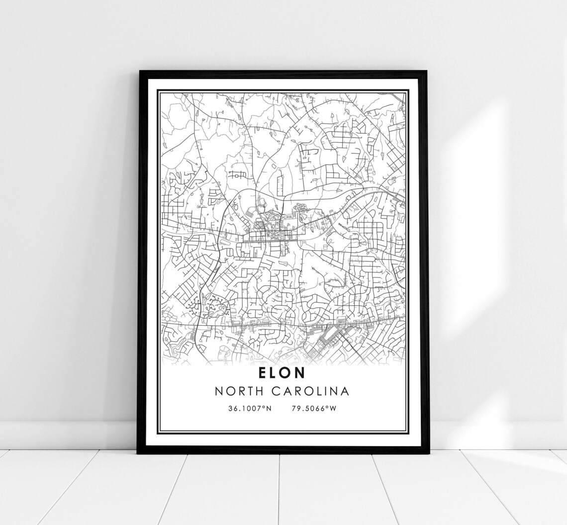 Elon Map Print Poster, North Carolina City